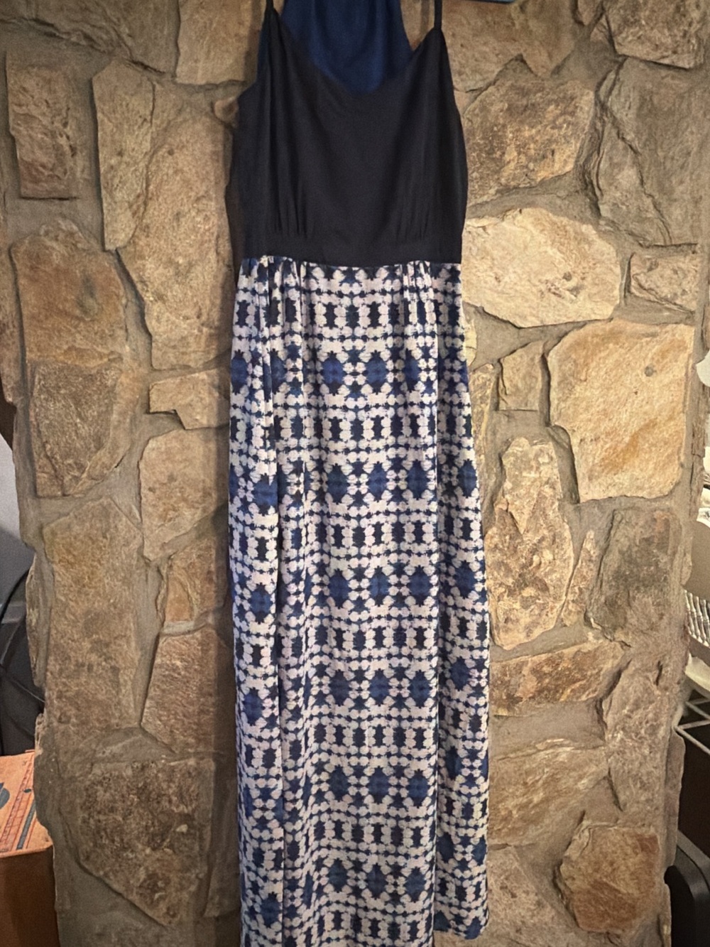 J. Crew Navy and White Geometric Print Maxi Dress